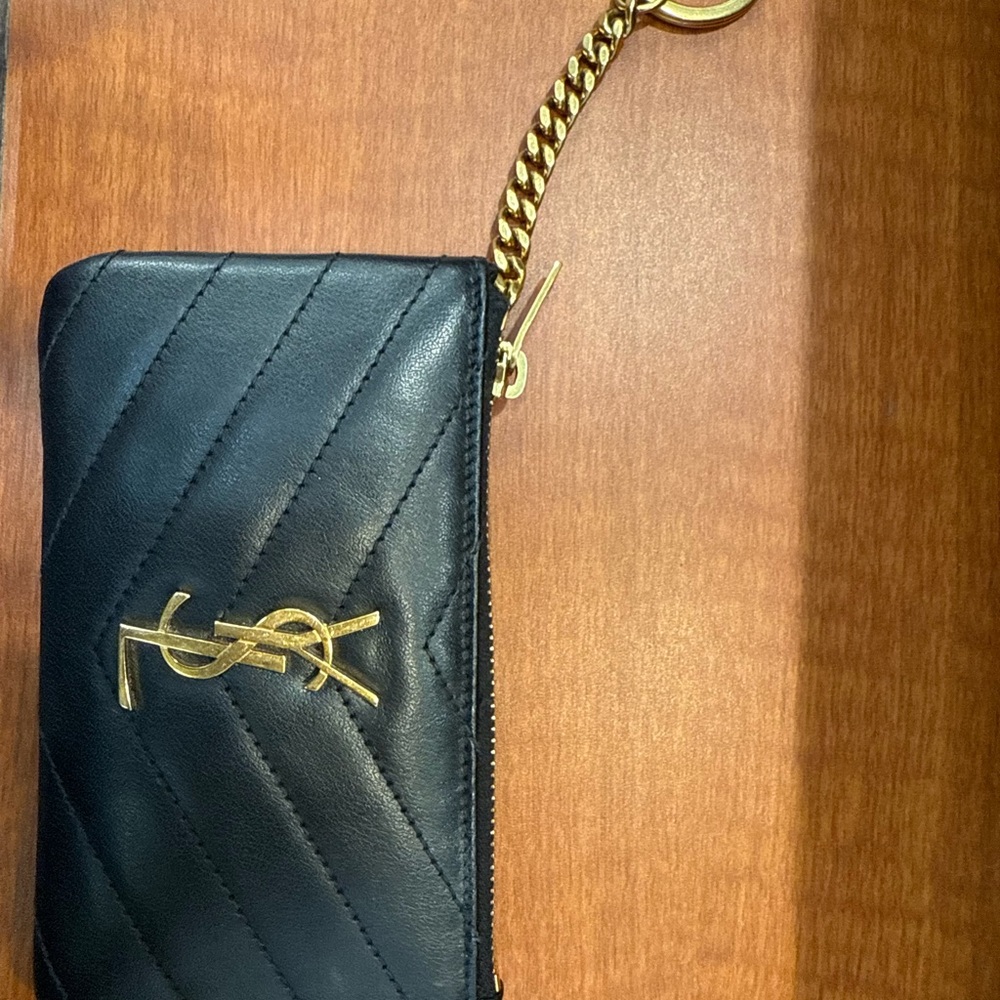 Yves Saint Laurent Black and Gold Quilted Clutch